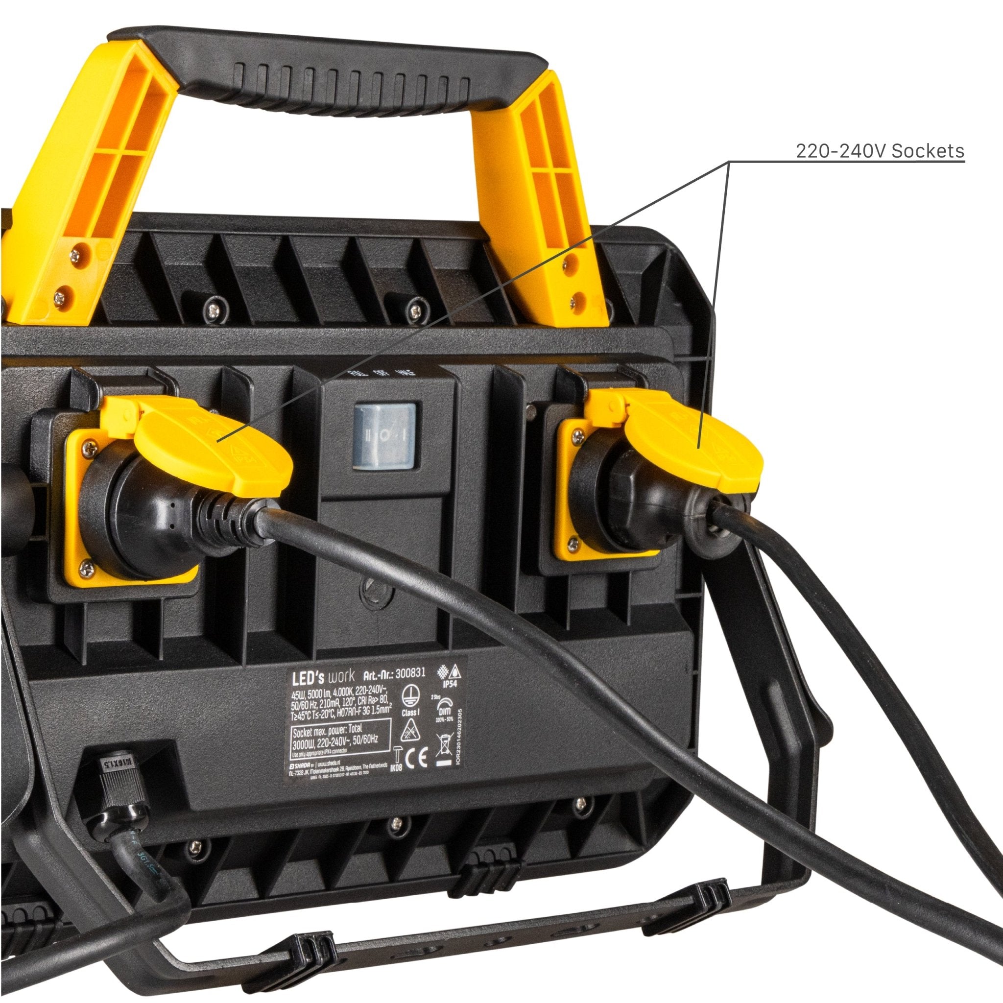 LED's Work Bouwlamp 5000 - 2 extra stopcontacten - 3 meter snoer - IP54 water- en stofbestendig Bouwlampen Led.nl