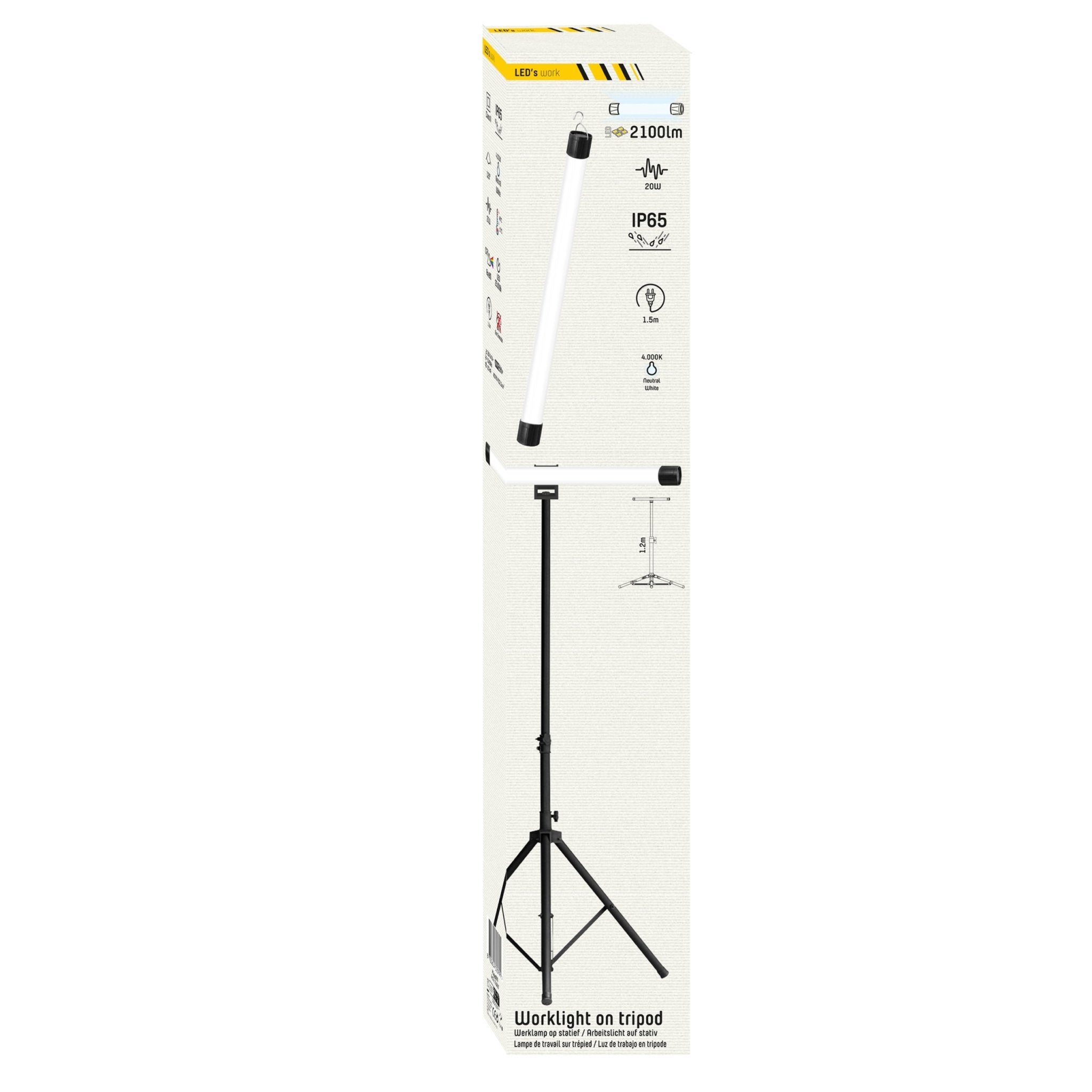 LED's Work Bouwlamp op Statief 1500 - In hoogte verstelbaar tot 120 cm en draaibaar - Lichtgewicht - 20W Bouwlampen Led.nl
