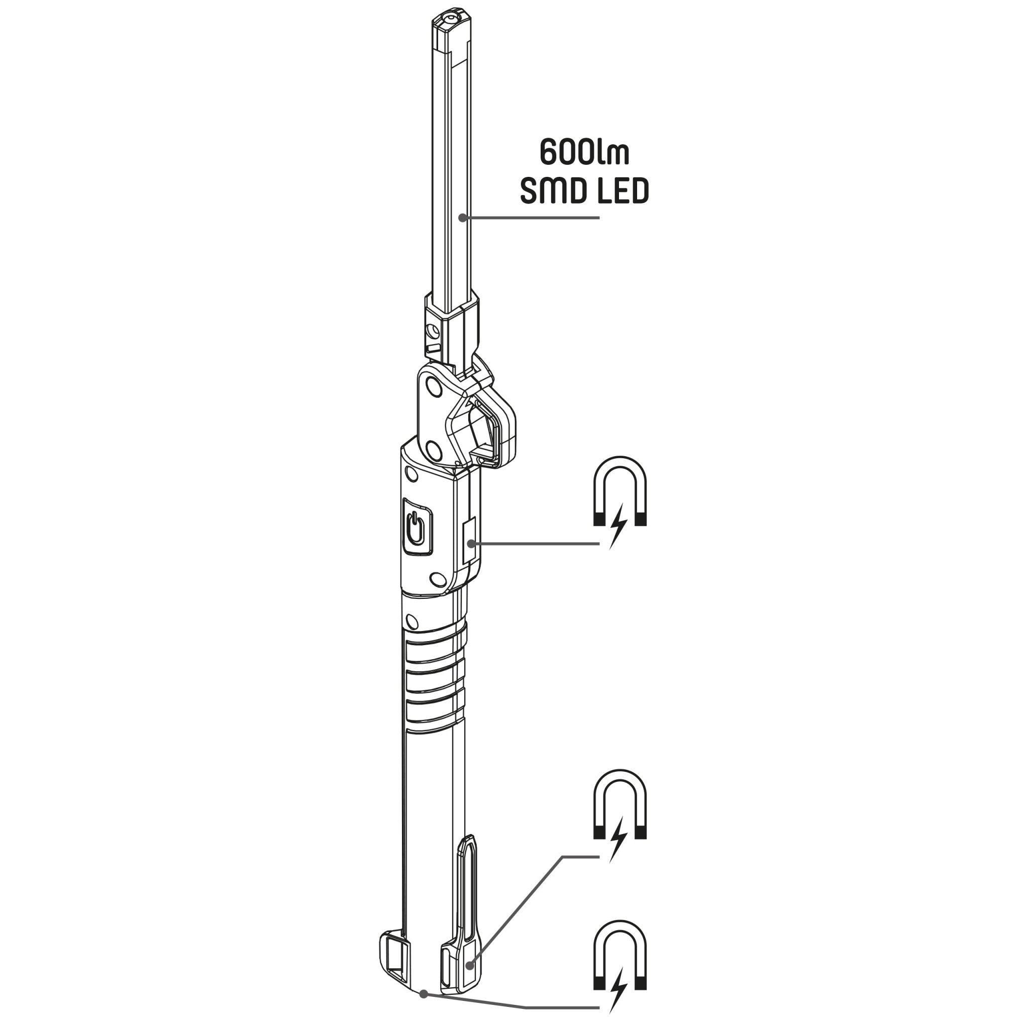 LED's Work Oplaadbare Looplamp 500 - Inspectielamp - Inklapbaar & Draadloos - Met magneet en haak Bouwlampen Led.nl