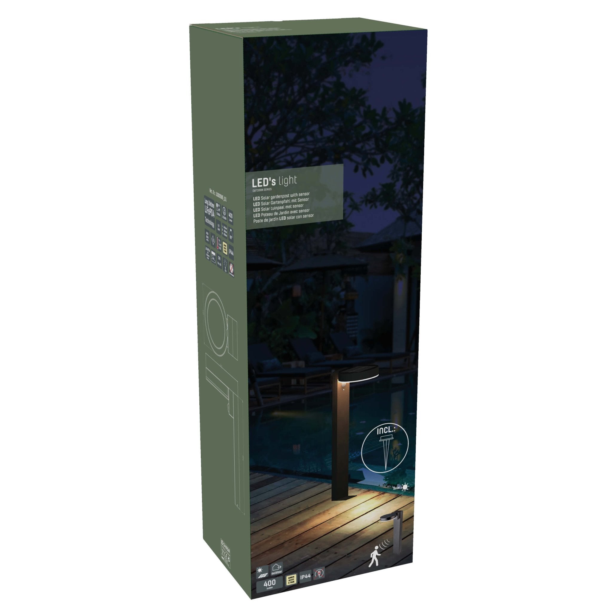 LED's Light RVS Solar LED Tuin Lantaarnpaal met Bewegingssensor - Draadloos - 3 standen - Zwart Lantaarns LED.nl