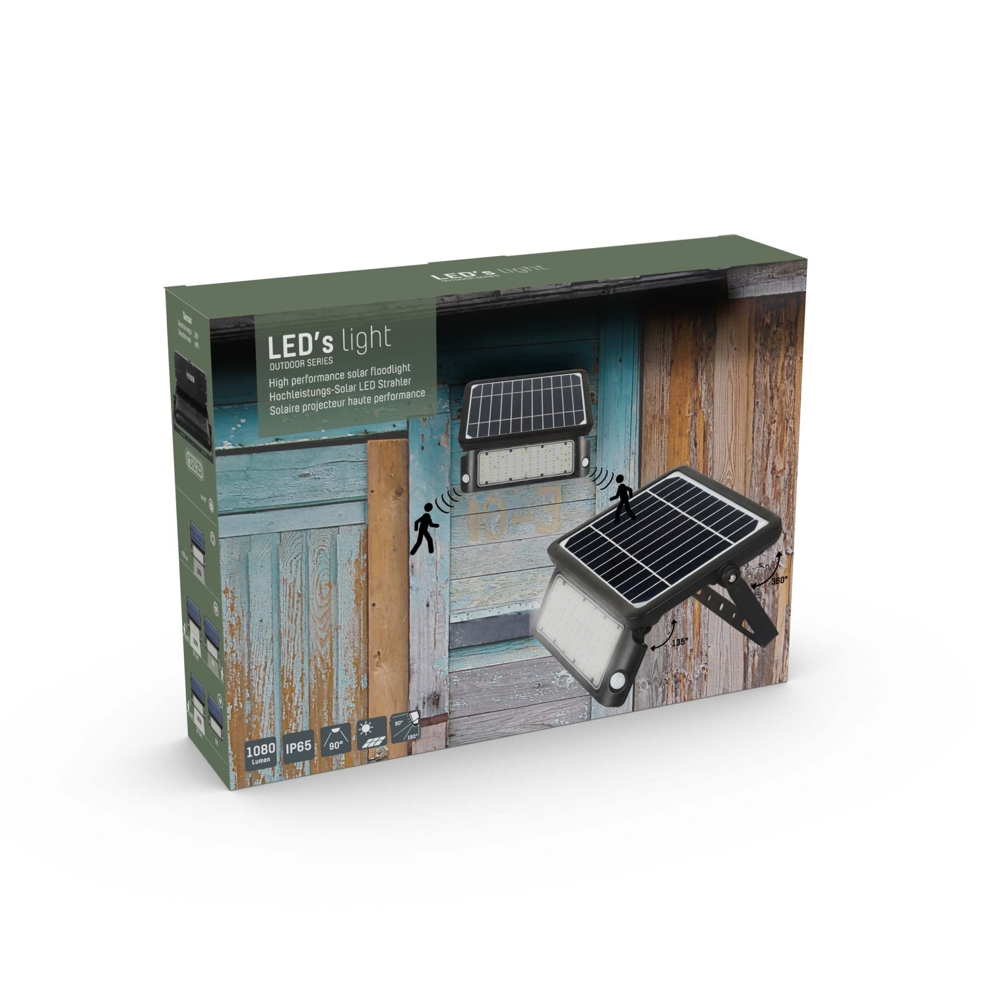 LED's Light Solar LED Schijnwerper met Bewegingssensor - 3 standen - Draadloos - 1080 Lumen - Zwart Buitenlampen LED.nl