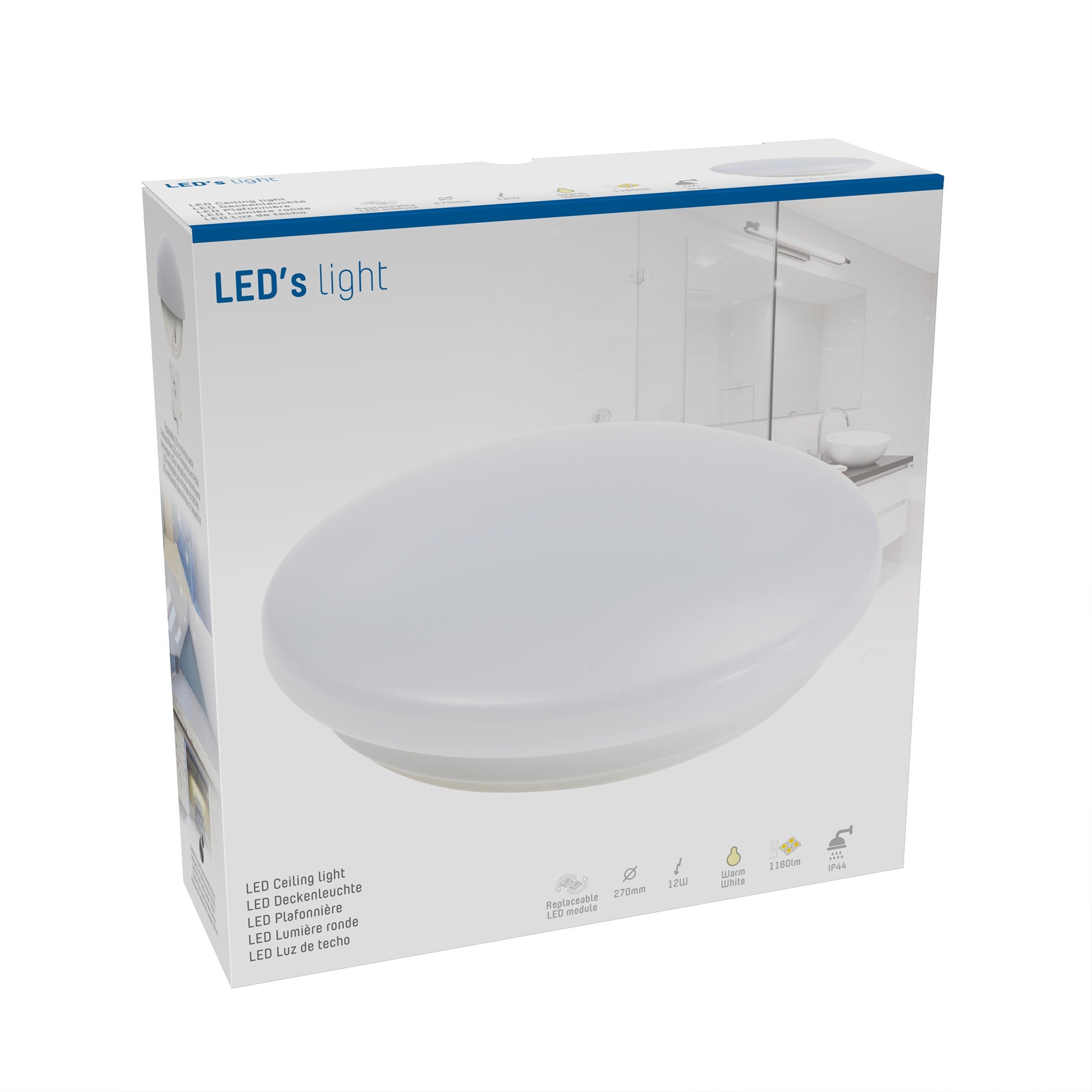 LED's Light Universele Plafondlamp 1160 - Ø 27 cm - Warm wit (3000K) - Spatwaterdicht IP44 Plafondlampen LED.nl