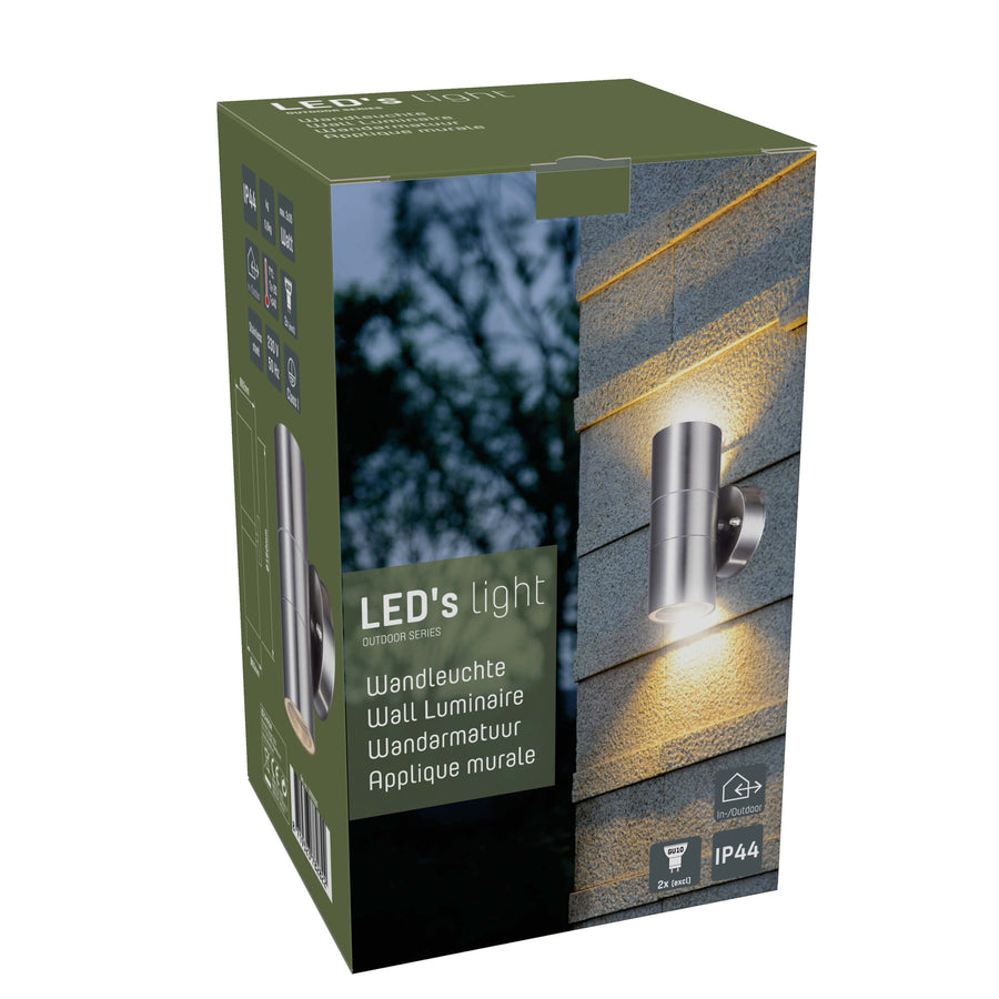 LED's Light RVS LED Wandleuchte für den Außenbereich - Spot mit 2 x GU10 Fassung - Modell Catania - IP44 - Silber - lidstore.shop