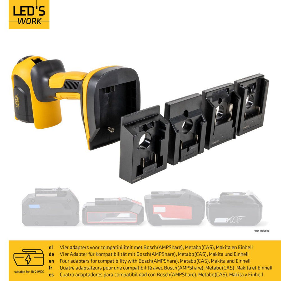 LED-Arbeitsleuchte mit 18-V-Akku, inkl. Adapter für Elektrowerkzeuge – 5 W, 500 lm, 5000 K – IP20, IK08 - lidstore.shop
