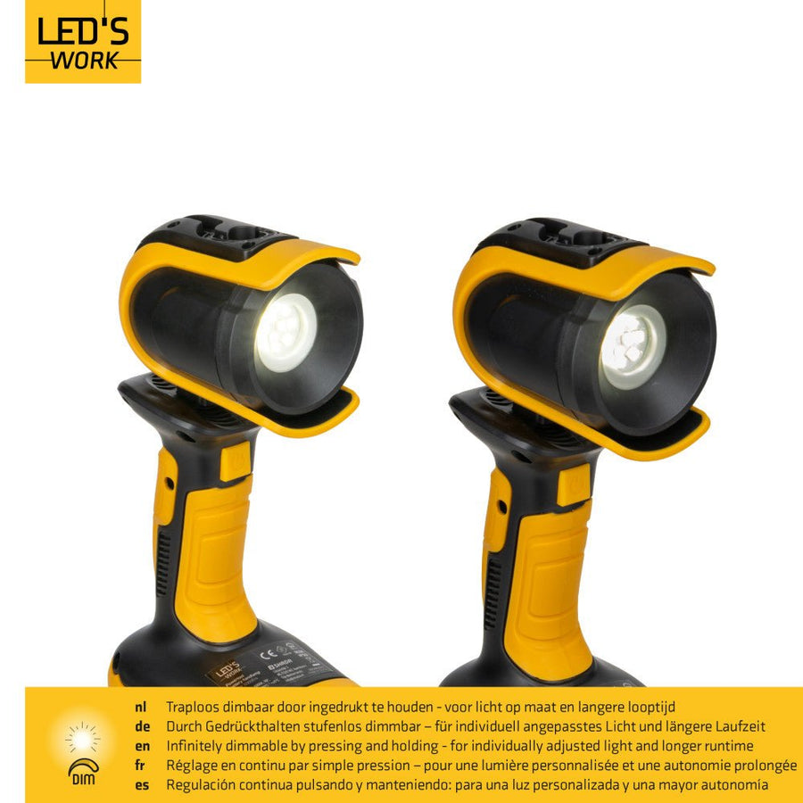 LED-Arbeitsleuchte mit 18-V-Akku, inkl. Adapter für Elektrowerkzeuge – 5 W, 500 lm, 5000 K – IP20, IK08 - lidstore.shop