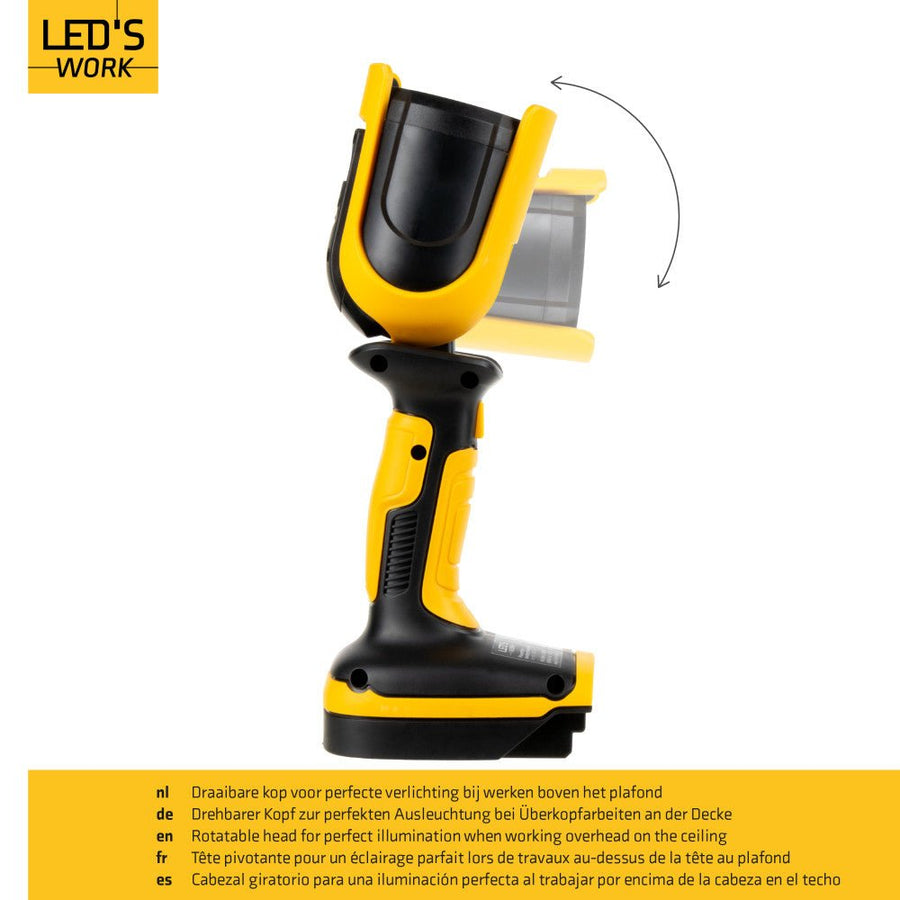 LED-Arbeitsleuchte mit 18-V-Akku, inkl. Adapter für Elektrowerkzeuge – 5 W, 500 lm, 5000 K – IP20, IK08 - lidstore.shop