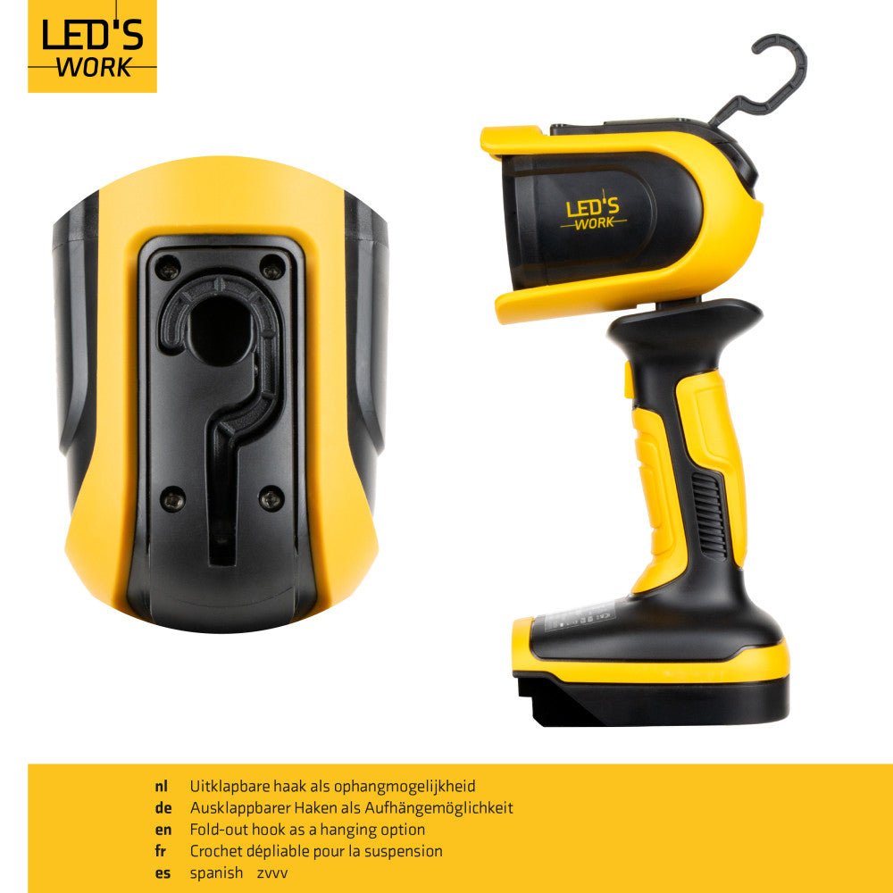 LED's Work 18V Accu werklamp incl Adapters voor elektrisch gereedschap - 5W 500lm 5000K - IP20 IK08 Werklampen LED.nl