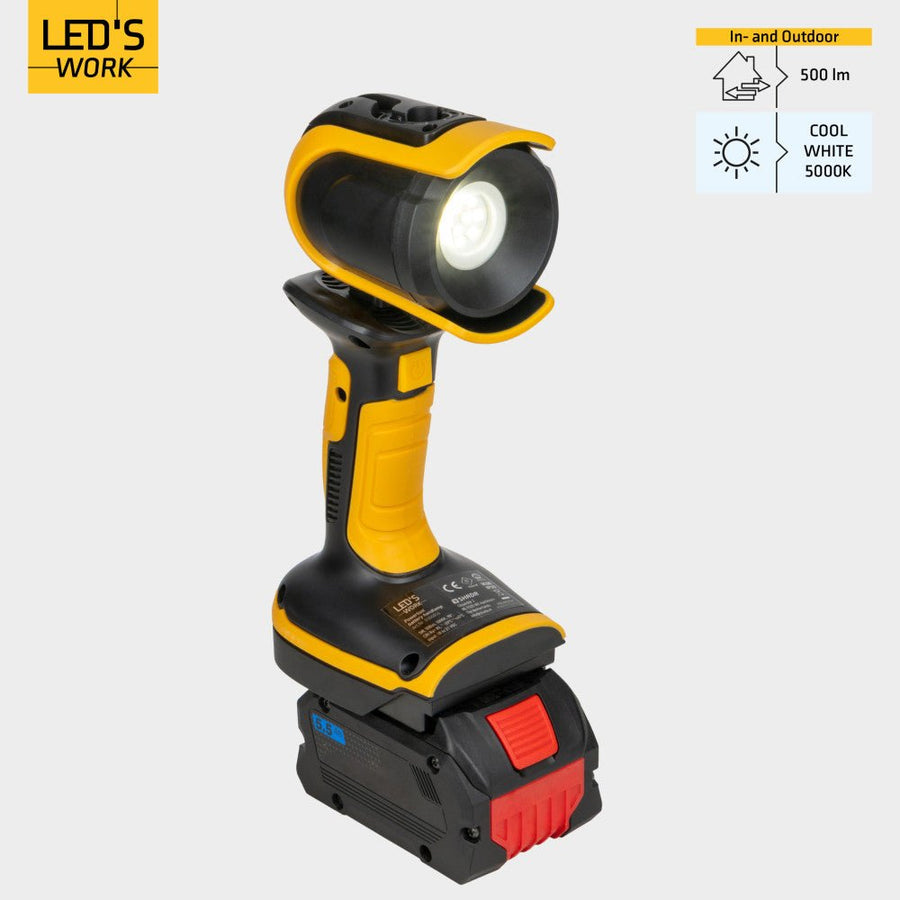 LED-Arbeitsleuchte mit 18-V-Akku, inkl. Adapter für Elektrowerkzeuge – 5 W, 500 lm, 5000 K – IP20, IK08 - lidstore.shop