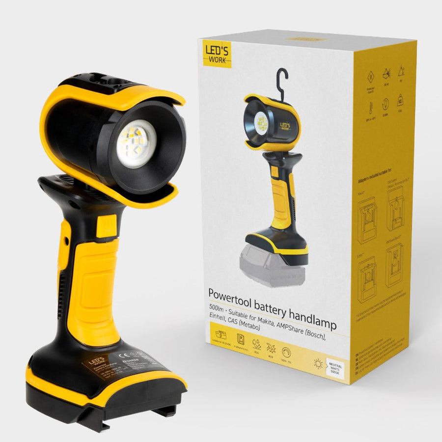 LED-Arbeitsleuchte mit 18-V-Akku, inkl. Adapter für Elektrowerkzeuge – 5 W, 500 lm, 5000 K – IP20, IK08 - lidstore.shop