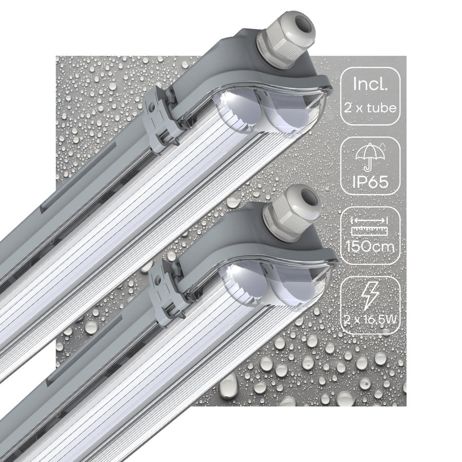 2er-Pack – Doppelte LED-Leuchtstofflampe 150 cm – inklusive LED-Röhren – für Innen und Außen – 6120 lm – 2 x 16,5 W – 4000 K – 185 lm/W – Energieeffizienzklasse B - lidstore.shop