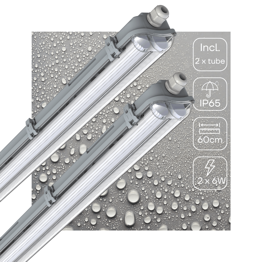 2er-Pack – Doppelte LED-Leuchtstofflampe 60 cm – inklusive LED-Röhren – für Innen und Außen – 2200 lm – 2 x 6 W – 4000 K – 185 lm/W – Energieeffizienzklasse B - lidstore.shop