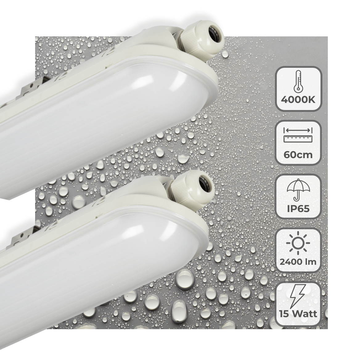 2 PACK - LED's Light Pro TL armatuur compleet 60 cm - Koppelbaar - IP65 Waterdicht - 2400 lm - 15W - 160lm/w LED.nl
