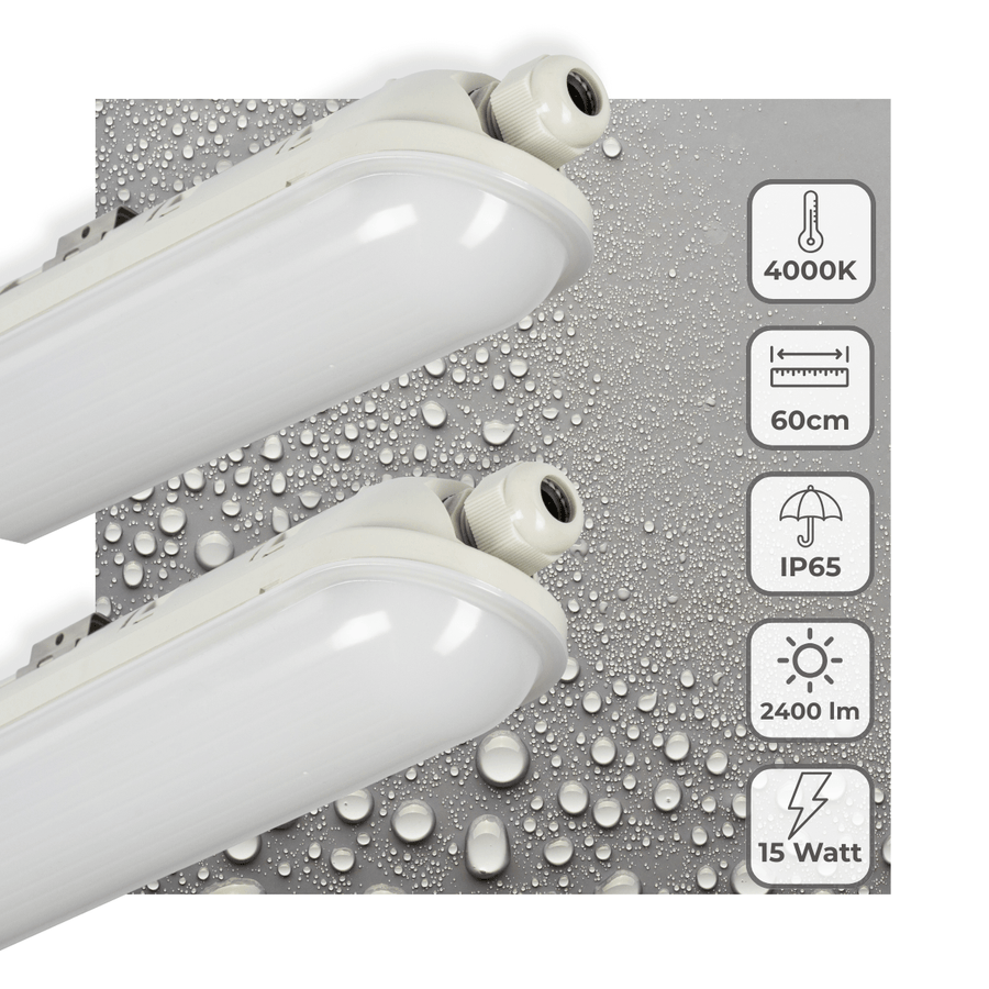 2er-Pack – LED-Leuchte Light Pro TL, komplett, 60 cm – verbindbar – IP65 wasserdicht – 2400 lm – 15 W – 160 lm/W - lidstore.shop