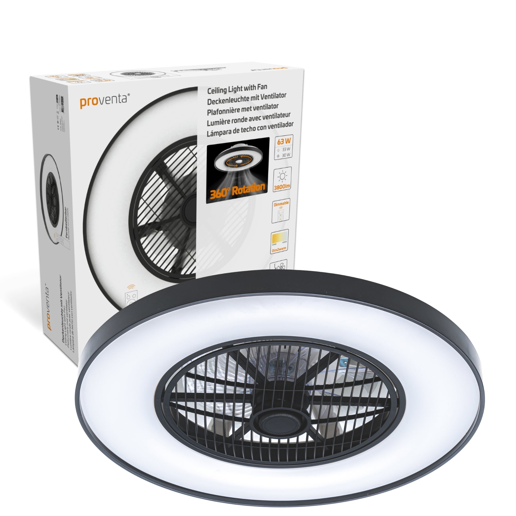 Proventa 3D Air Plafondlamp met Ventilator 60cm - Full room luchtcirculatie - Zomer & Winterstand – Licht en kleurtemperatuur instelbaar Plafondventilatoren LED.nl