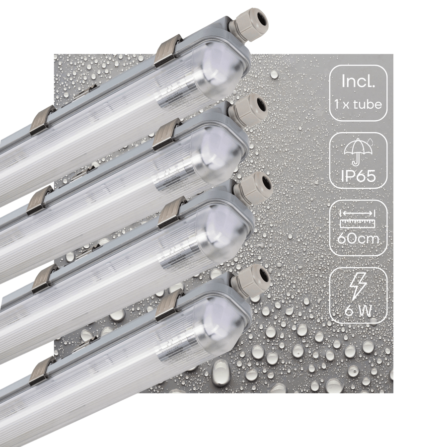 4er-Pack – LED-Leuchtstoffröhre mit 60 cm LED-Röhre – Für Innen- und Außenbereich – 1100 lm – 1 x 6 W – 185 lm/W – Energieeffizienzklasse B - lidstore.shop