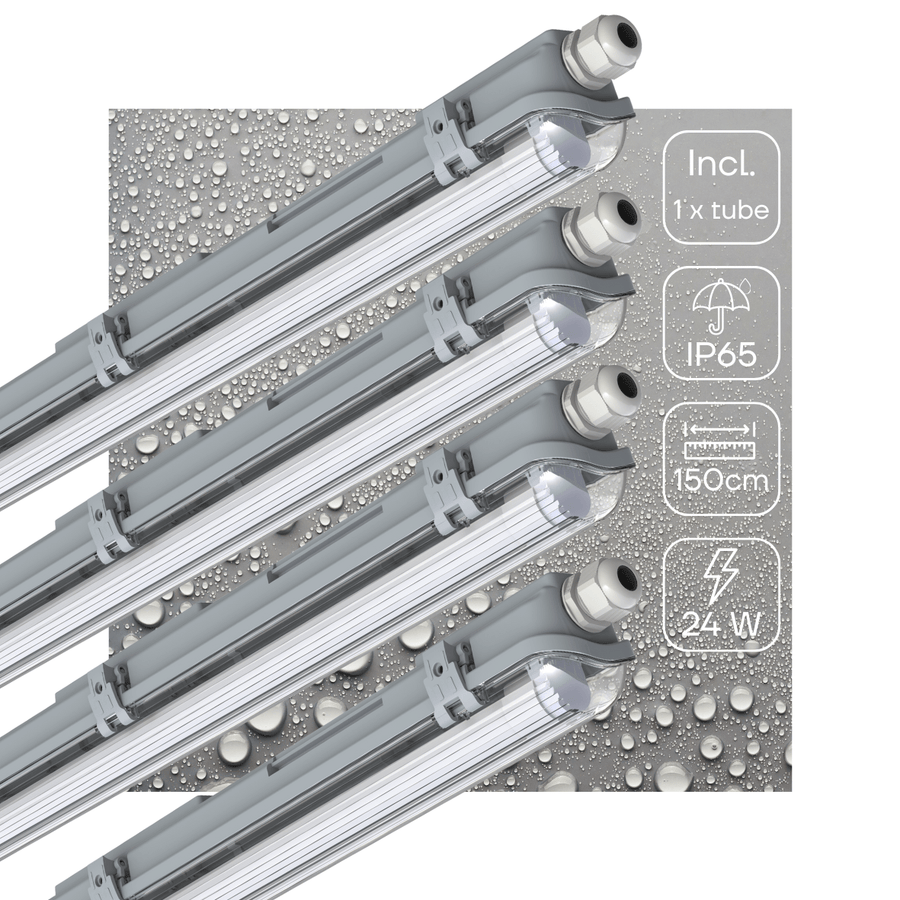 Proventa LED TL 4 fixtures with lamps 150 cm - Cold white light 6500 K - Waterproof - Complete set - 4 pieces - LED.nl