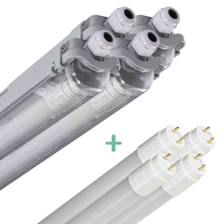 Proventa LED TL 4 fixtures with lamps 150 cm - Cold white light 6500 K - Waterproof - Complete set - 4 pieces - LED.nl