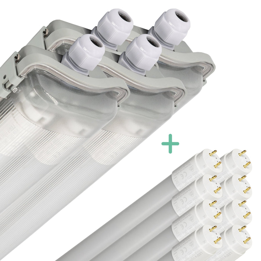 Proventa LED TL 4 double fixtures with 8 tubes 150 cm - Cold white light 6500 K - Waterproof - 4 pieces - LED.nl