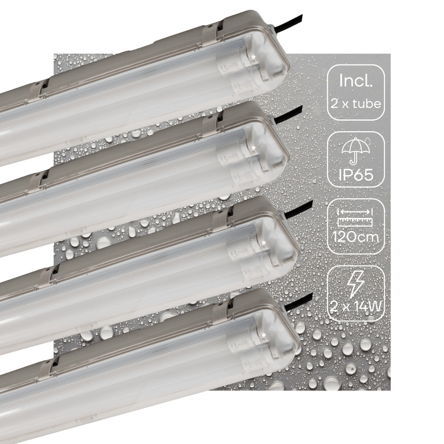 4er-Pack – LED-Leuchtstoffröhre mit Sensor – inkl. Doppelröhre (2 x 14 W), 120 cm, 4000 K, Bewegungs- und Nachtsensor – wasserdicht – 150 lm/W - lidstore.shop