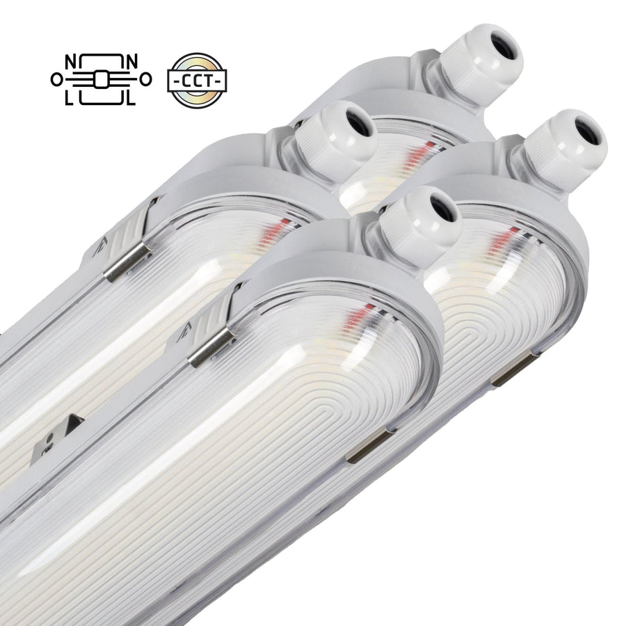 4er-Pack – LED-Leuchte mit LED-Streifen, verbindbar, Farbtemperatur- und Leistungsregelung, 180 lm/W, 39 W, 150 cm, 7020 lm, 3000 K/4000 K/6500 K, Schutzart IP65, IK08 - lidstore.shop
