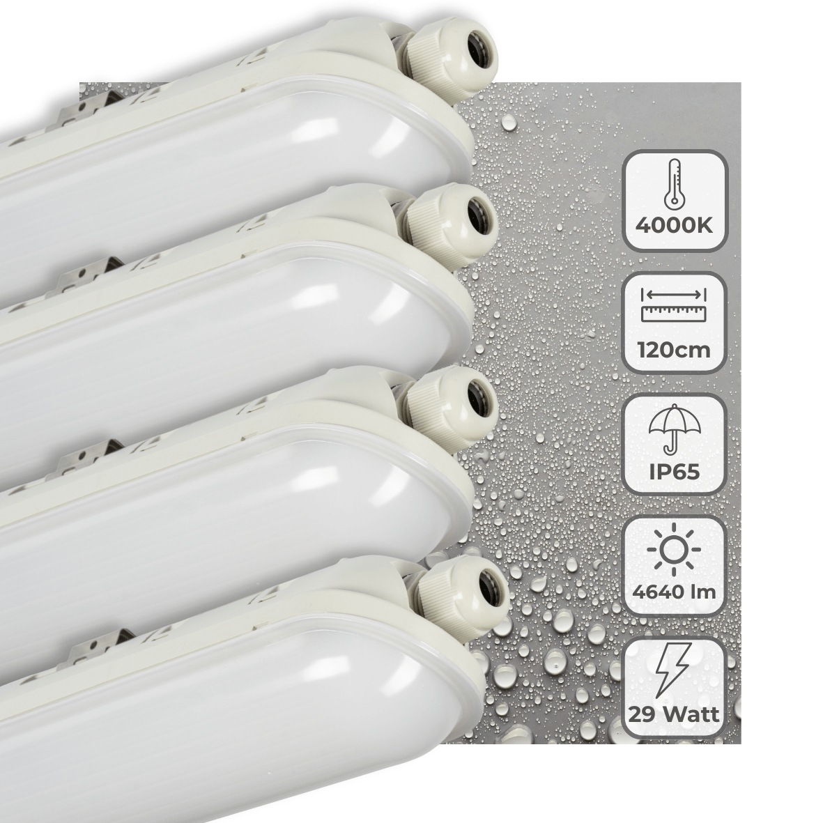 4 PACK - LED's Light Pro Koppelbaar LED TL armatuur compleet 120 cm - Waterdicht - 4640 lm 29W 4000K 160lm/w TL verlichting LED.nl