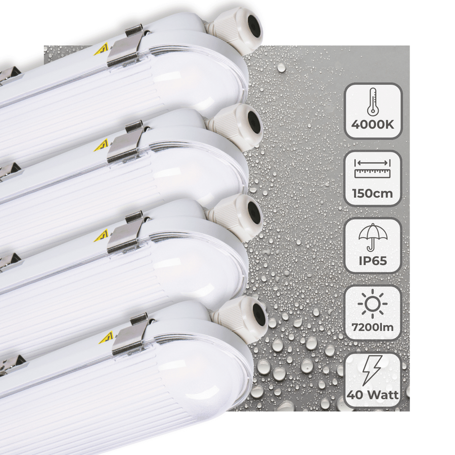 4er-PACK – LED's Light Pro Philips Koppelbare LED TL Leuchte 150 cm – 40 W – Energielabel B – Dimmbares Licht – 7200 lm – 180 lm/W – IP65 – 4000 K – IK08 - lidstore.shop
