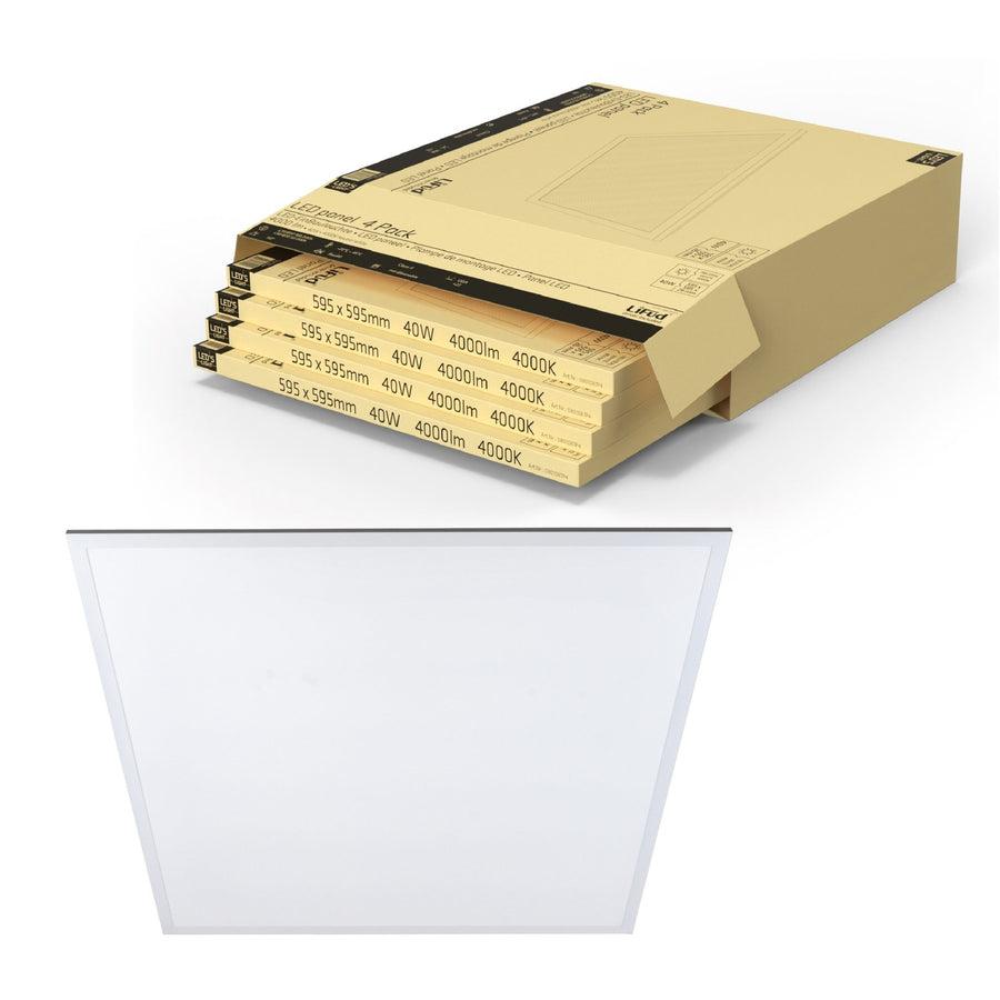 4er-PACK LED's Light LED-Panel quadratisch 595 x 595 mm – Komplettes Universalpanel mit Treiber – 40 W – 4 Stück - lidstore.shop