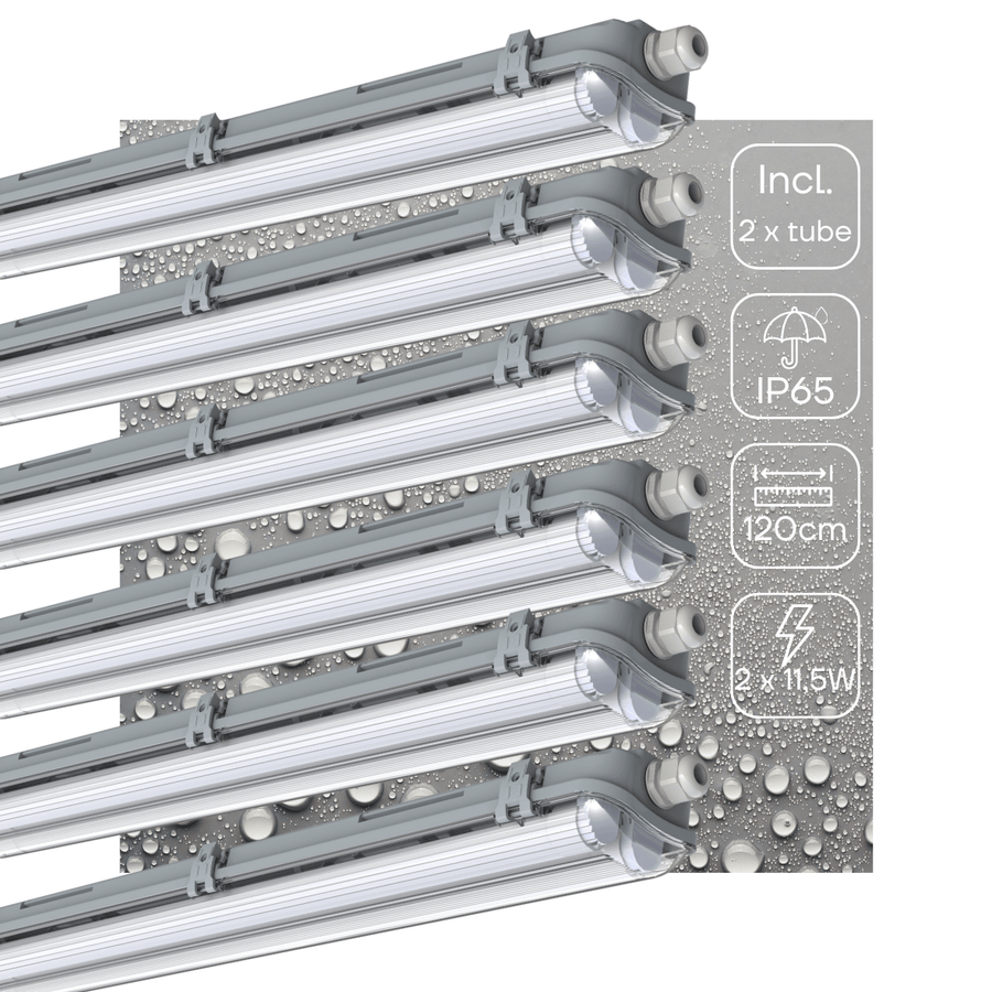 6er-Pack – Doppelte LED-Leuchtstofflampe 120 cm – inklusive LED-Röhren – für Innen und Außen – 4260 lm – 4000 K – 2 x 11,5 W – 185 lm/W – Energieeffizienzklasse B - lidstore.shop