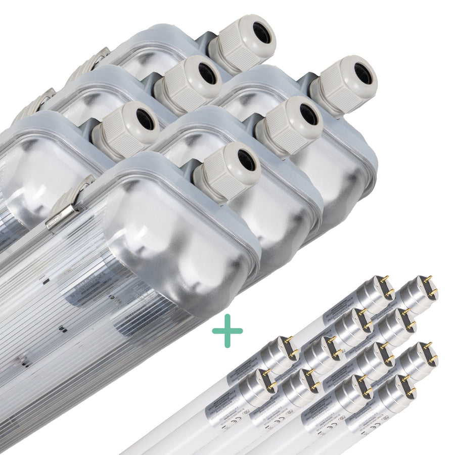 6er-Pack – Doppelte LED-Leuchtstofflampe 150 cm – inklusive LED-Röhren – für Innen und Außen – 6120 lm – 2 x 16,5 W – 4000 K – 185 lm/W – Energieeffizienzklasse B - lidstore.shop
