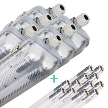 6er-Pack – Doppelte LED-Leuchtstofflampe 60 cm – inklusive LED-Röhren – für Innen und Außen – 2200 lm – 2 x 6 W – 4000 K – 185 lm/W – Energieeffizienzklasse B - lidstore.shop