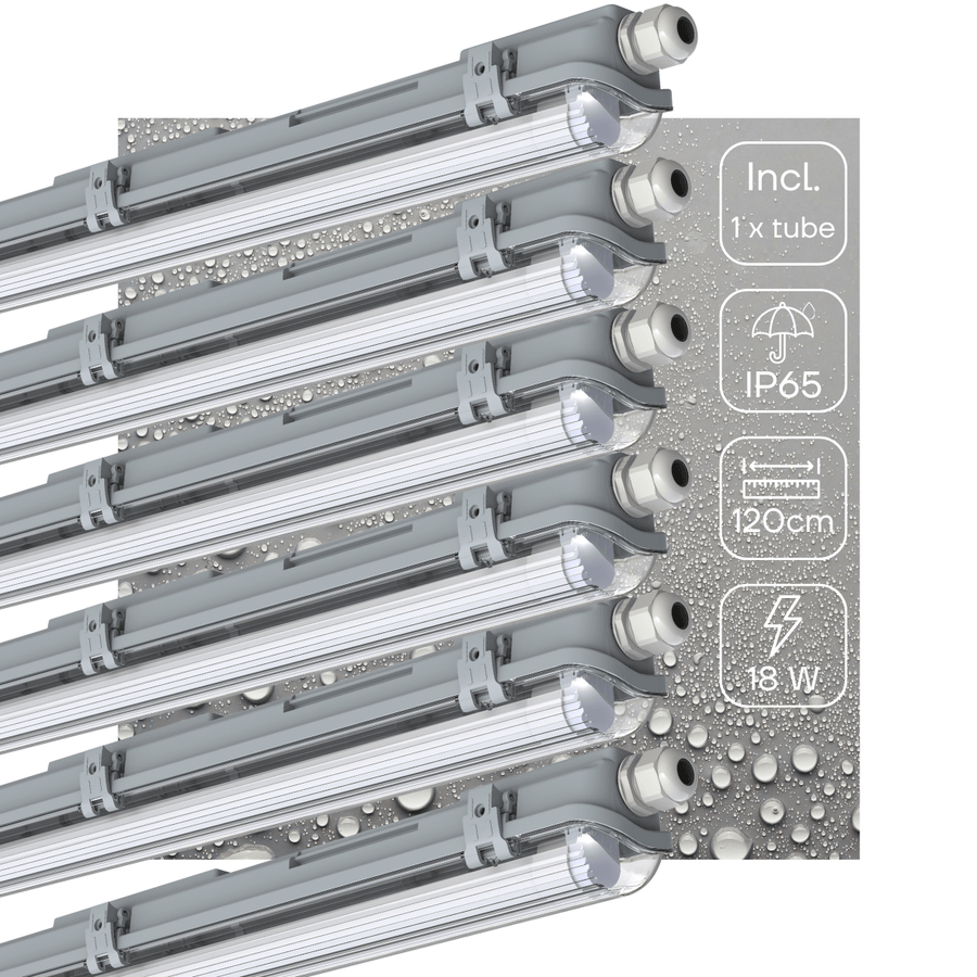 6er-Pack – LED-Leuchte, TL-Leuchte mit Lampe, 120 cm, kaltweißes Licht 6500 K, wasserdicht, Komplettset - lidstore.shop