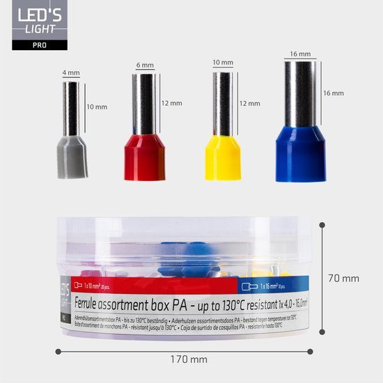Aderendhülsen Sortiment Set - 5 Größen von 4mm² bis 16mm² - 225-teilig - lidstore.shop