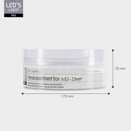 Aderhulzen assortiment set - 5 maten van 0.5mm² tot 2.5mm² - 1100 stuks Snoeren LED.nl