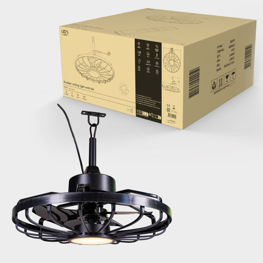 Wetterfeste Deckenleuchte mit Ventilator – Ideal für Veranda/Vordach und Innen-/Außenbereiche  - lidstore.shop