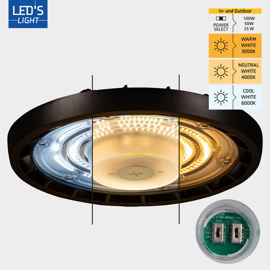 LED-Hallenleuchte – 100 W, 11000 lm, Farbtemperatur 3000 K/4000 K/6000 K, Leistungsregelung - lidstore.shop