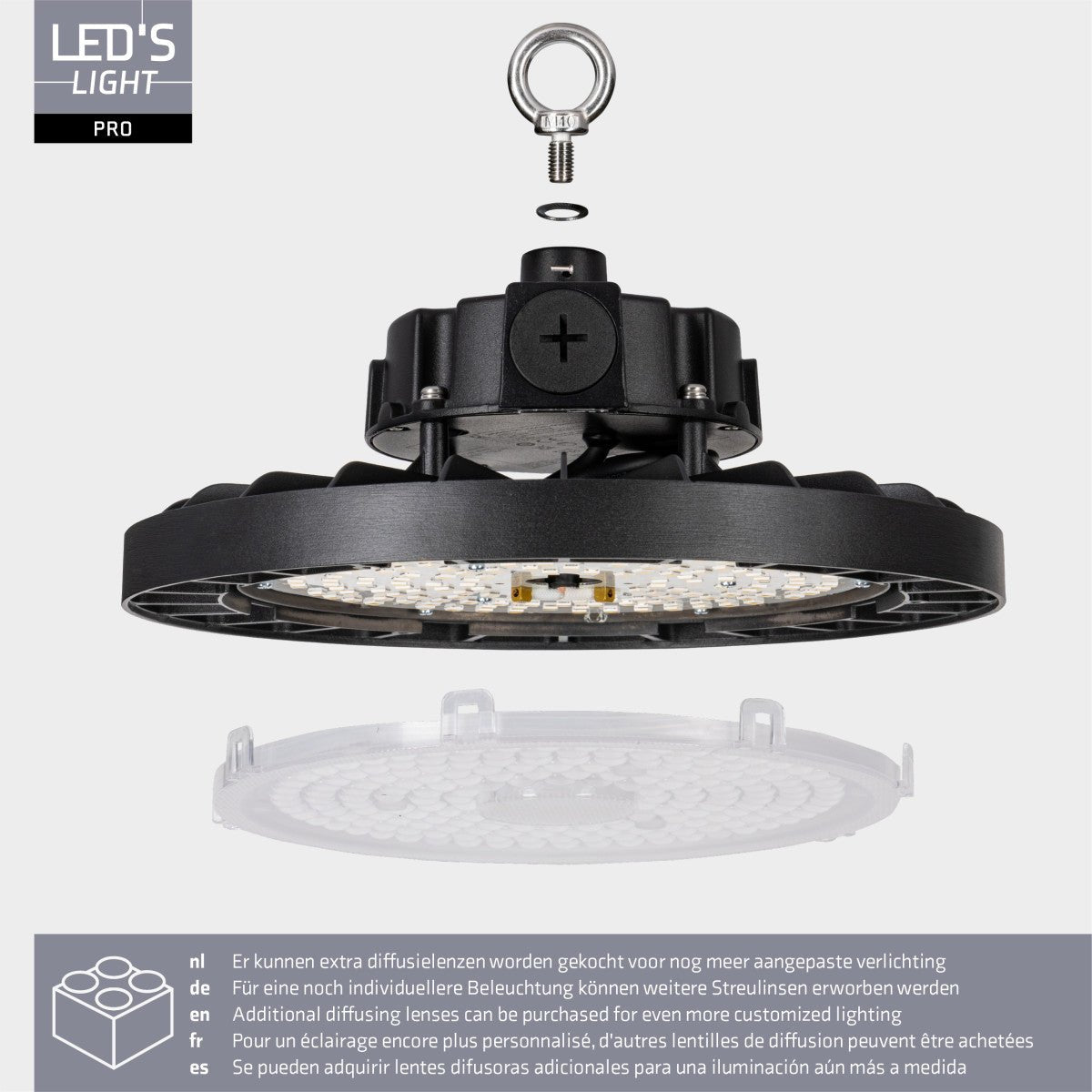 LED's Light pro High Bay - 150W - 1-10V Dimbaar - Power select - Energieklasse A - 27750lm 4000K - Sosen Driver - IP65 - IK10 - Klasse 1 High bays LED.nl