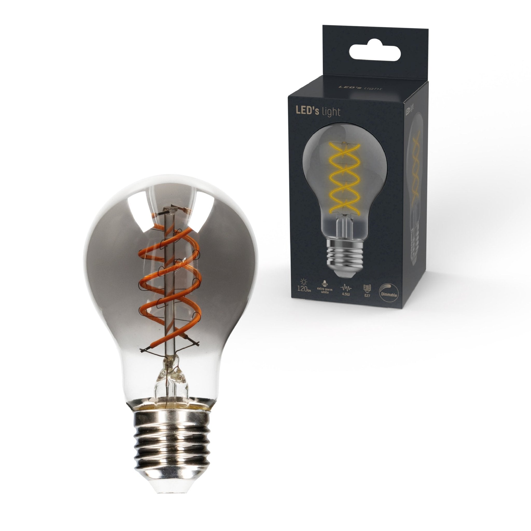 LED Filamentlamp A60 met Rookglas - E27 fitting - 4,5W - 120 Lumen - Extra warm wit (1800K) - Dimbaar Dimbare filament lampen LED.nl
