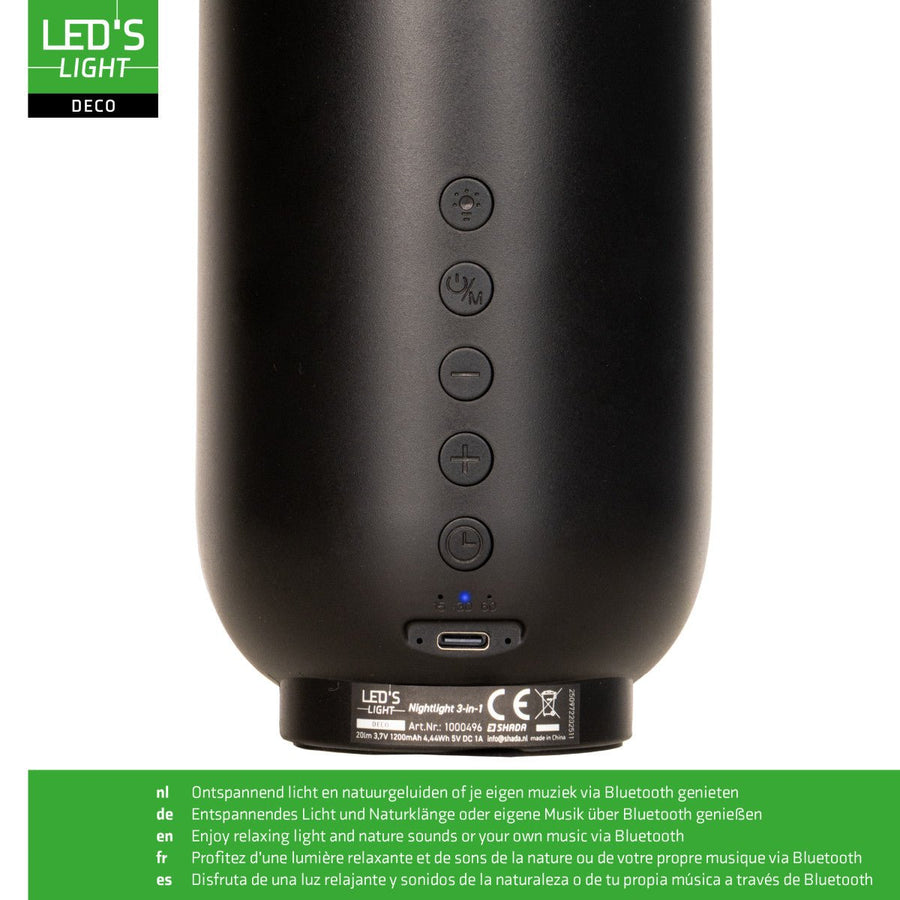 LED-Nachtlicht mit Bluetooth-Lautsprecher – Wiederaufladbar – 1200 mAh – IP20 – Schwarz - lidstore.shop