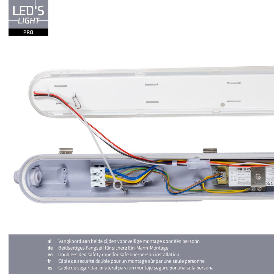 9er-Pack – LED-Leuchte mit LED-Streifen, verbindbar, Farbtemperatur/Leistungsauswahl – 180 lm/W, 39 W, 150 cm, 7020 lm, 3000 K/4000 K/6500 K – Schutzart IP65, IK08 - lidstore.shop