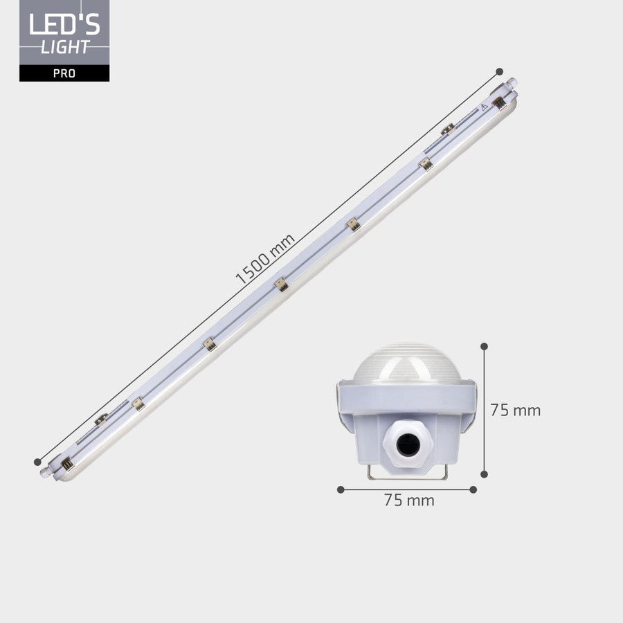 9er-Pack – LED-Leuchte mit LED-Streifen, verbindbar, Farbtemperatur/Leistungsauswahl – 180 lm/W, 39 W, 150 cm, 7020 lm, 3000 K/4000 K/6500 K – Schutzart IP65, IK08 - lidstore.shop