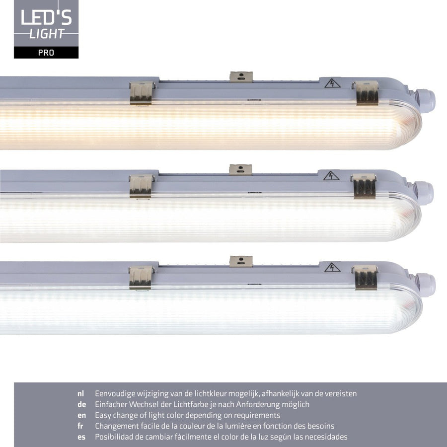 9er-Pack – LED-Leuchte mit LED-Streifen, verbindbar, Farbtemperatur/Leistungsauswahl – 180 lm/W, 39 W, 150 cm, 7020 lm, 3000 K/4000 K/6500 K – Schutzart IP65, IK08 - lidstore.shop