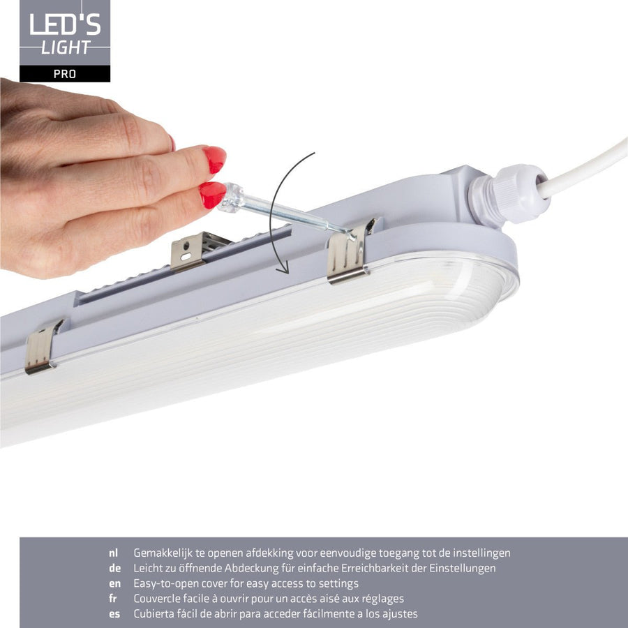 9er-Pack – LED-Leuchte mit LED-Streifen, verbindbar, Farbtemperatur/Leistungsauswahl – 180 lm/W, 39 W, 150 cm, 7020 lm, 3000 K/4000 K/6500 K – Schutzart IP65, IK08 - lidstore.shop