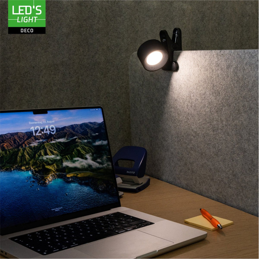 LED's Light 3-in-1 Kabelloser wiederaufladbarer Strahler - Tischleuchte, Klemmleuchte &amp; Wandleuchte - Schwarz - lidstore.shop