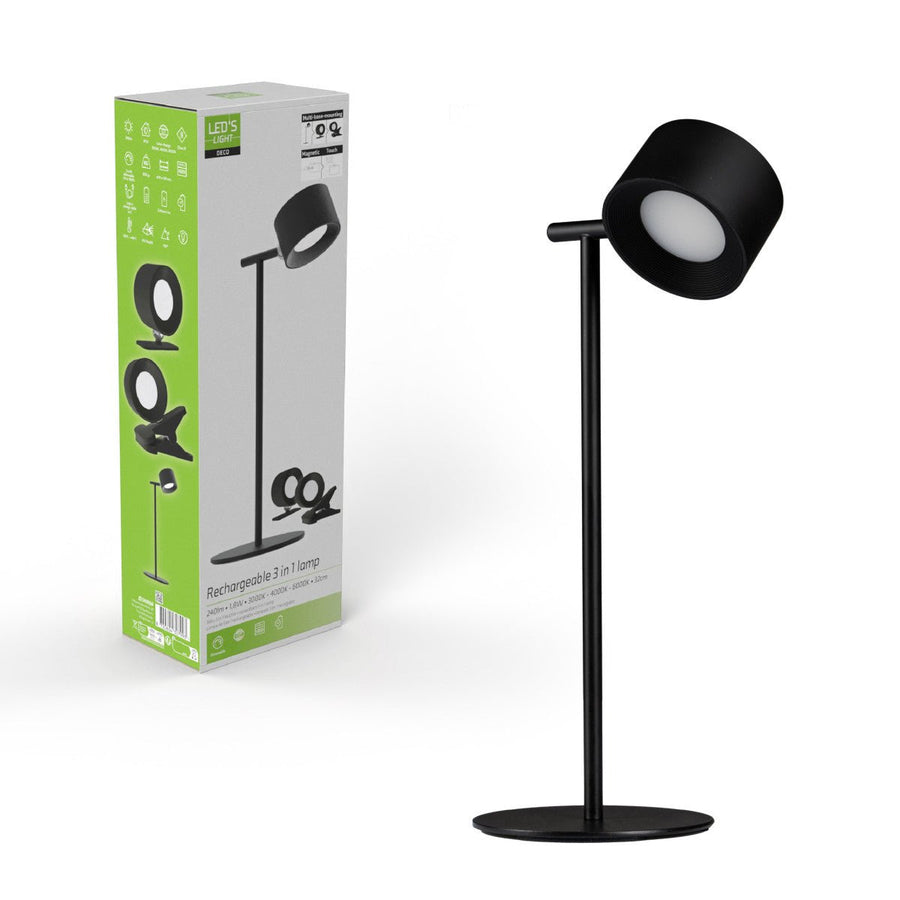 LED's Light 3-in-1 Kabelloser wiederaufladbarer Strahler - Tischleuchte, Klemmleuchte &amp; Wandleuchte - Schwarz - lidstore.shop