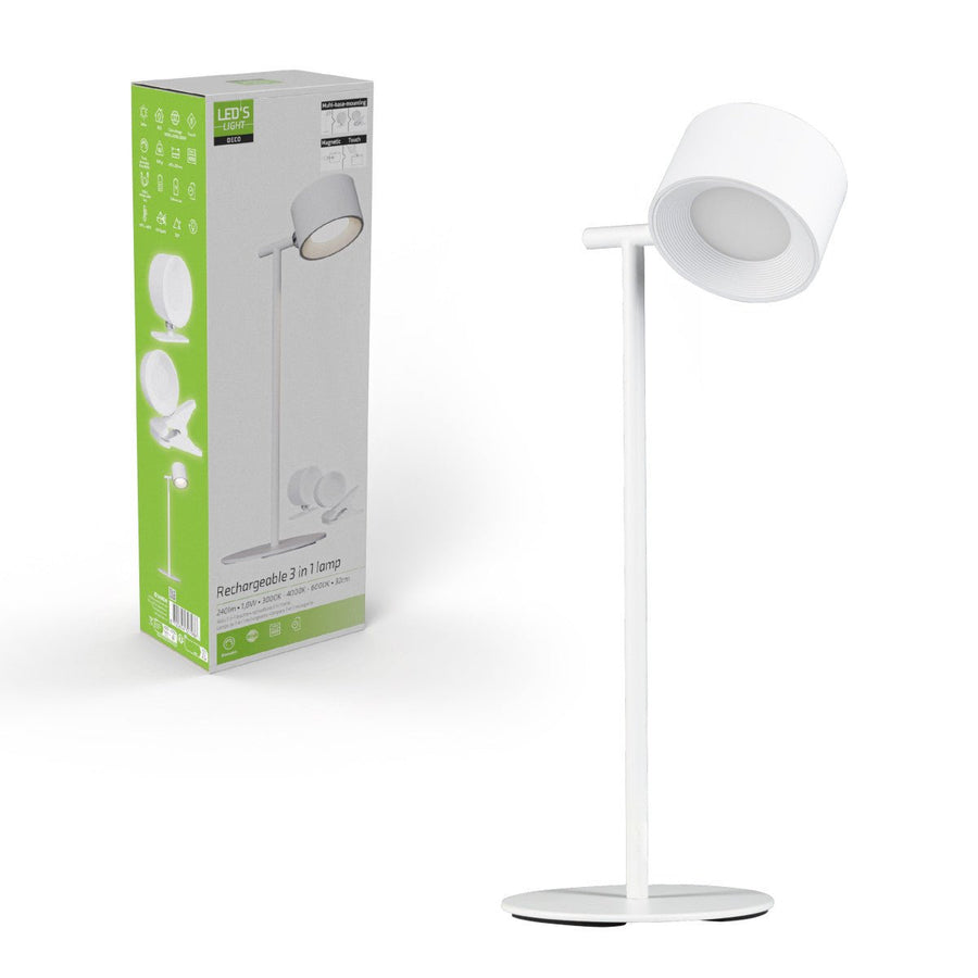 LED's Light 3-in-1 kabellose wiederaufladbare Lampe mit magnetischer Wandhalterung, Sockel und Klemme - Weiß - lidstore.shop