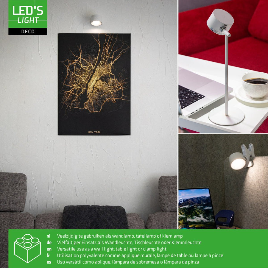 LED's Light 3-in-1 kabellose wiederaufladbare Lampe mit magnetischer Wandhalterung, Sockel und Klemme - Weiß - lidstore.shop