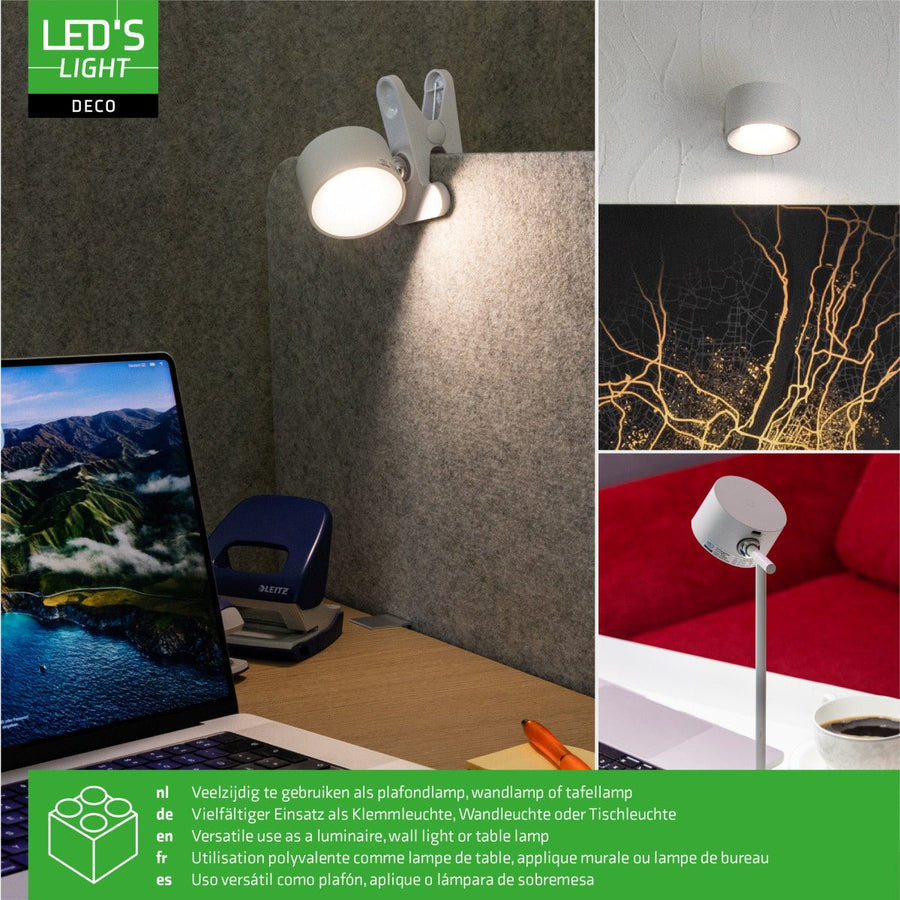LED's Light 3-in-1 kabellose wiederaufladbare Lampe mit magnetischer Wandhalterung, Sockel und Klemme - Weiß - lidstore.shop