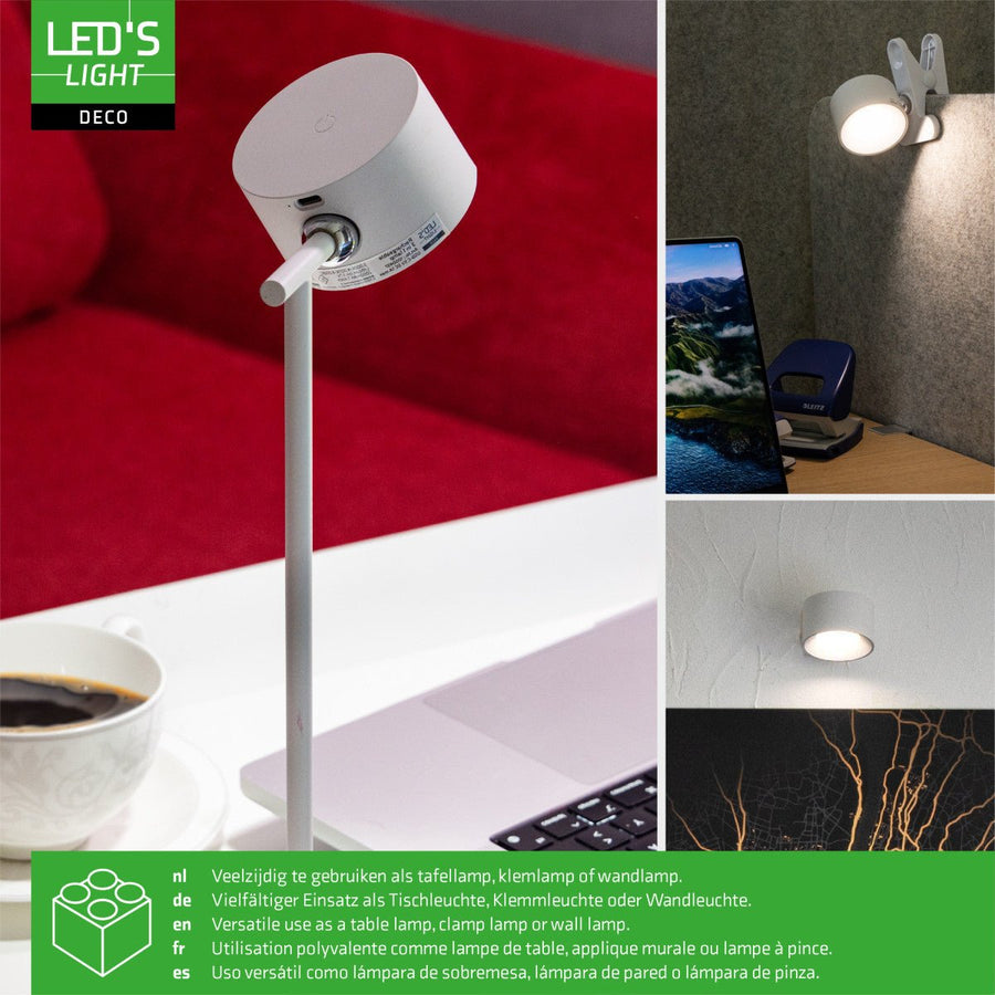 LED's Light 3-in-1 kabellose wiederaufladbare Lampe mit magnetischer Wandhalterung, Sockel und Klemme - Weiß - lidstore.shop