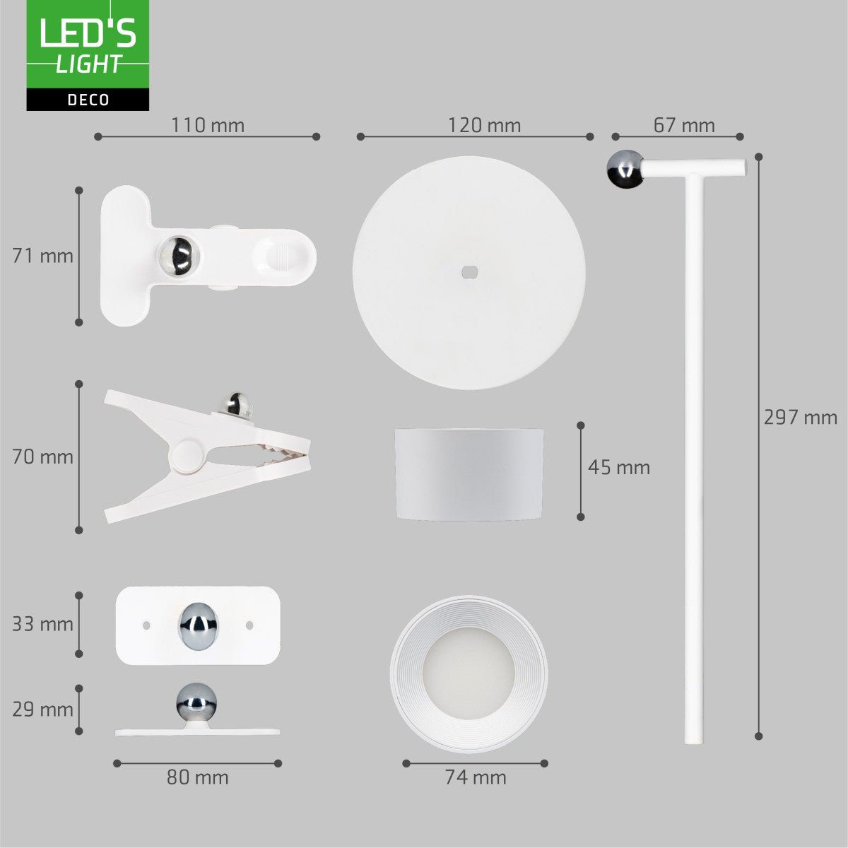 LED's Light 3-in-1 draadloze oplaadbare lamp met magnetische muurbeugel, voet en klem - Wit Tafellampen Led.nl