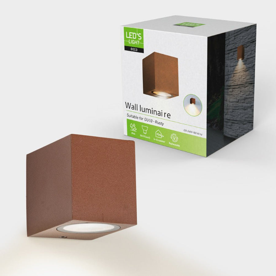 LED-Würfel-Außenleuchte – Wandleuchte – 1xGU10 – Rostfarben – IP44  - lidstore.shop